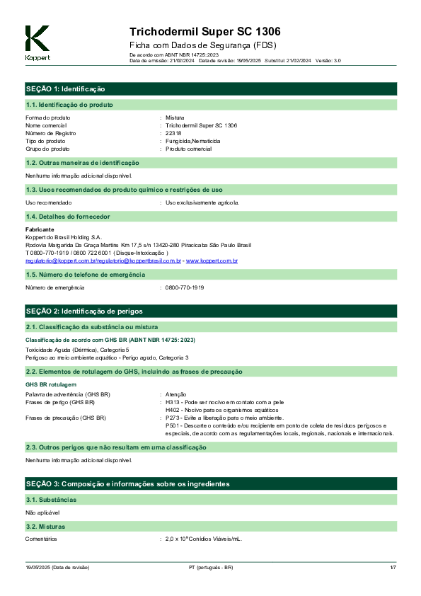 Trichodermil Super SC 1306 – FDS