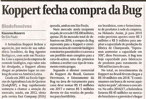 Aquisição da BUG Agentes Biológicos pelo grupo holandês Koppert Biological Systems