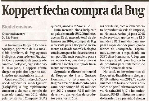 Aquisição da BUG Agentes Biológicos pelo grupo holandês Koppert Biological Systems