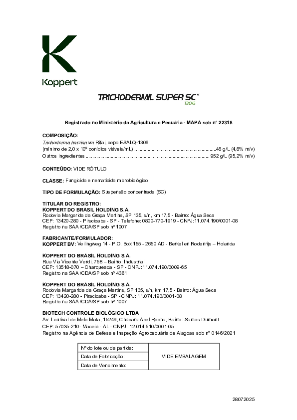 Trichodermil Super SC 1036 - Bula