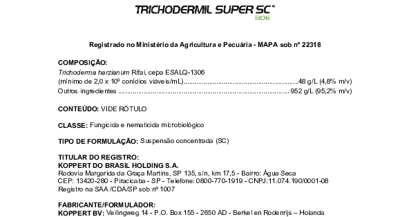 Trichodermil Super SC 1036 - Bula