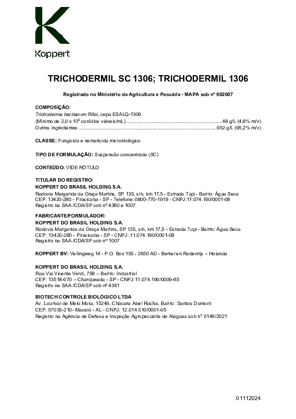 Trichodermil SC 1036 - Bula