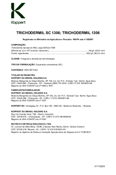 Trichodermil SC 1306 - Bula